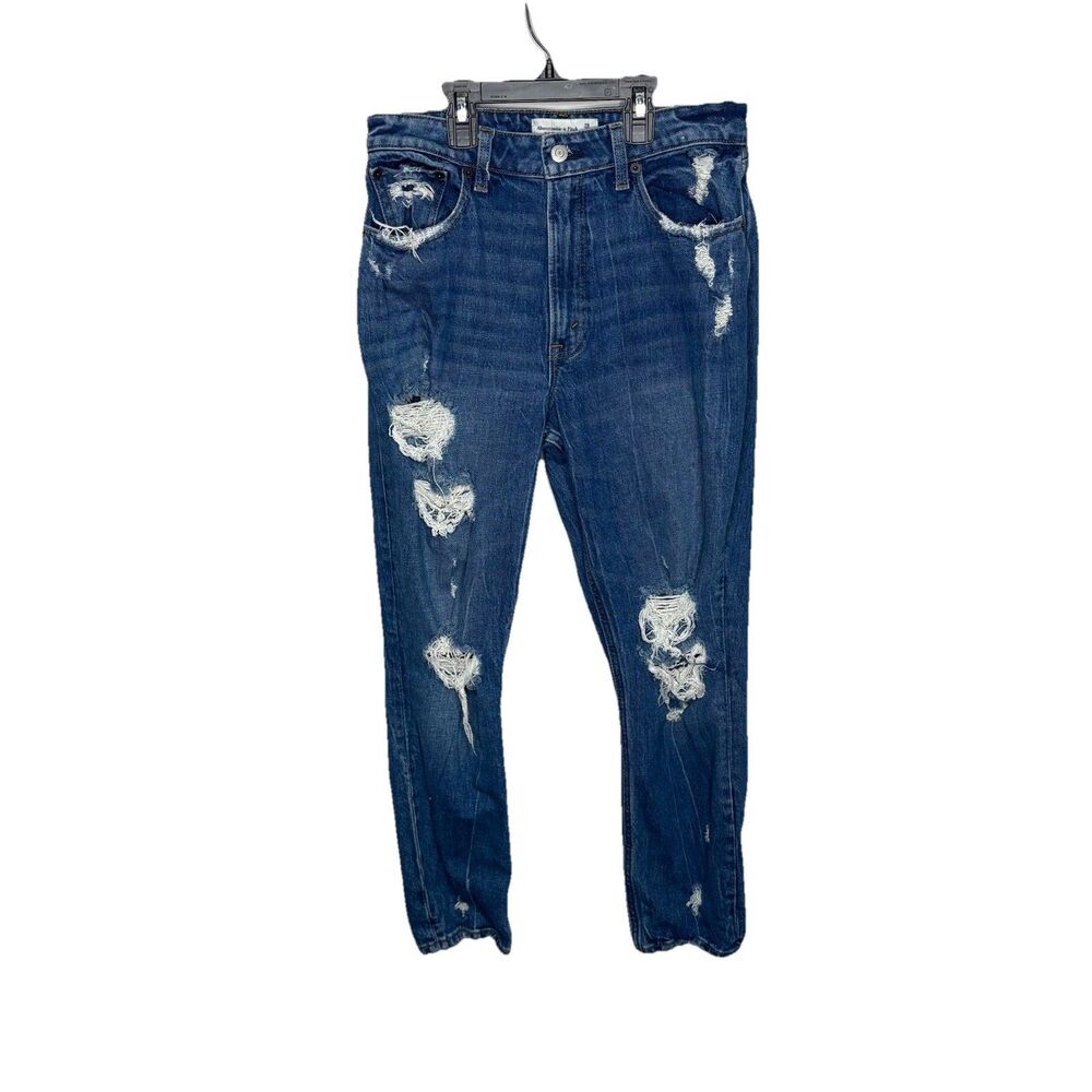 Abercrombie & Fitch Curve Love High Rise Mom Jean Straight Leg Distressed Size 6